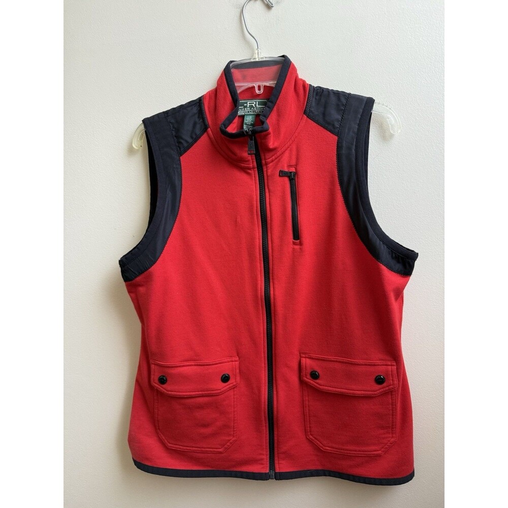 Lauren Ralph Lauren Active Vest Women's Red Full Zip Sleeveless Pockets Size  L